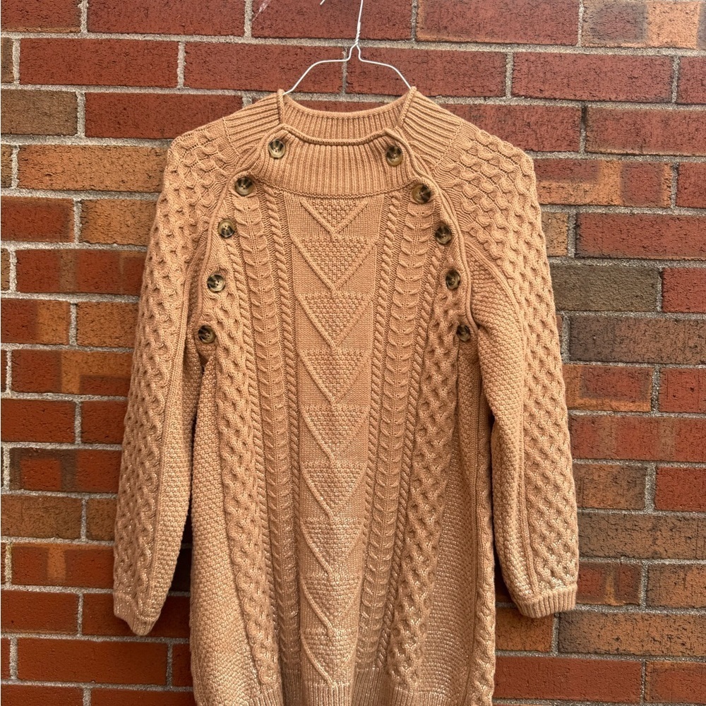 Pilcro Anthropologie Fisherman Cable Knit Sweater Dress Tan Small